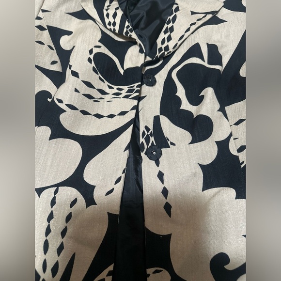Women’s SEMANTIKS Beige Black Floral Linen Blend Snap Buisness Casual Blazer 10 - Picture 10 of 10